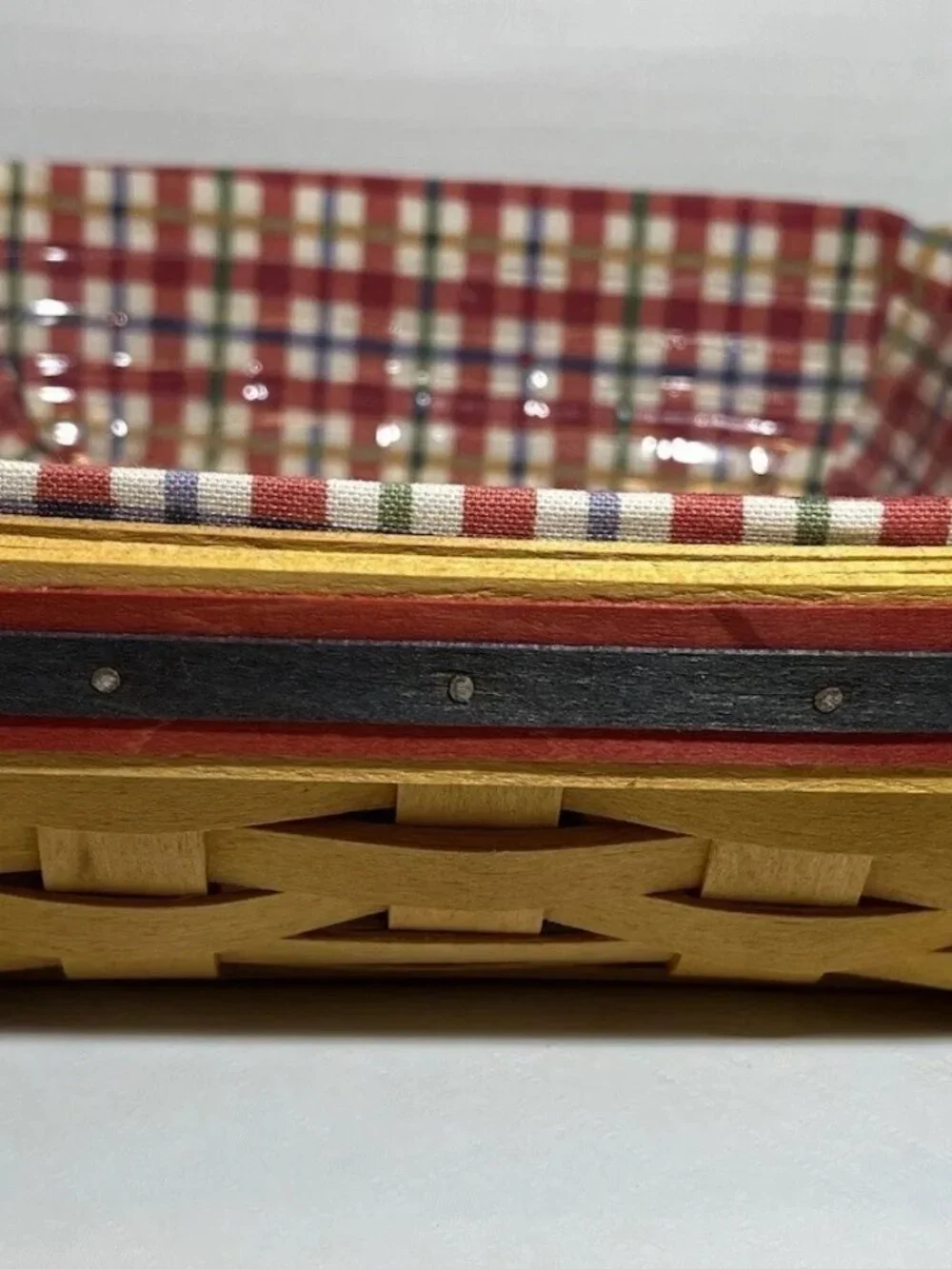 Longaberger 1998 Picnic Pal Basket W/ Cherry Plaid Fabric Liner & Protector